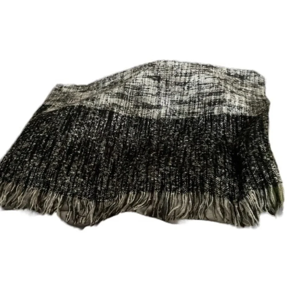 Holly Bracken Scarf Shawl Wrap.Tweed Style Texture in black gray and white